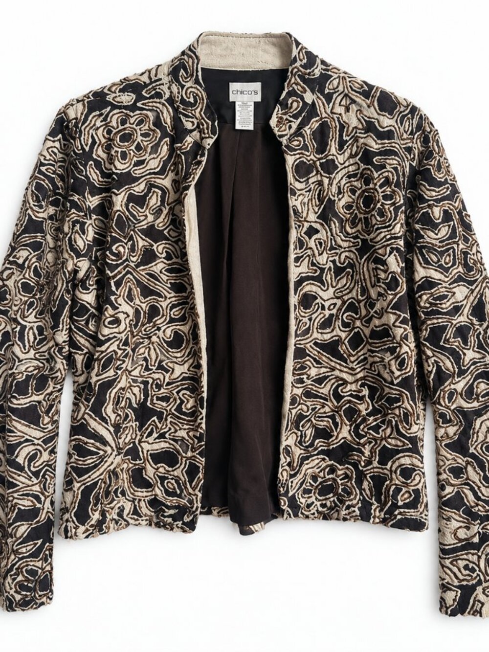 Chico's Women's Brown Beaded Patterned Jacket Chico’s Size 0 (US 4)